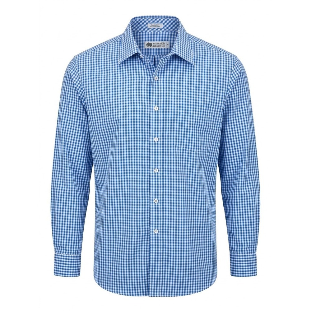 Onward Reserve Mens XL Blue White Gingham Non-Iron Cotton Classic Fit Shirt